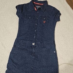 GUESS Girls' Navy Polka Dot Shirt Dress